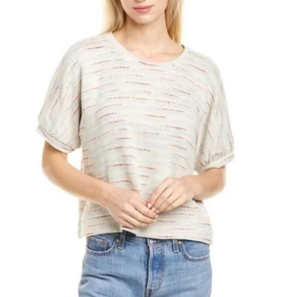 New MADEWELL Women's XXL Striped Textured Short Puff Sleeve Knit Sweater Top NWT - Picture 1 of 7